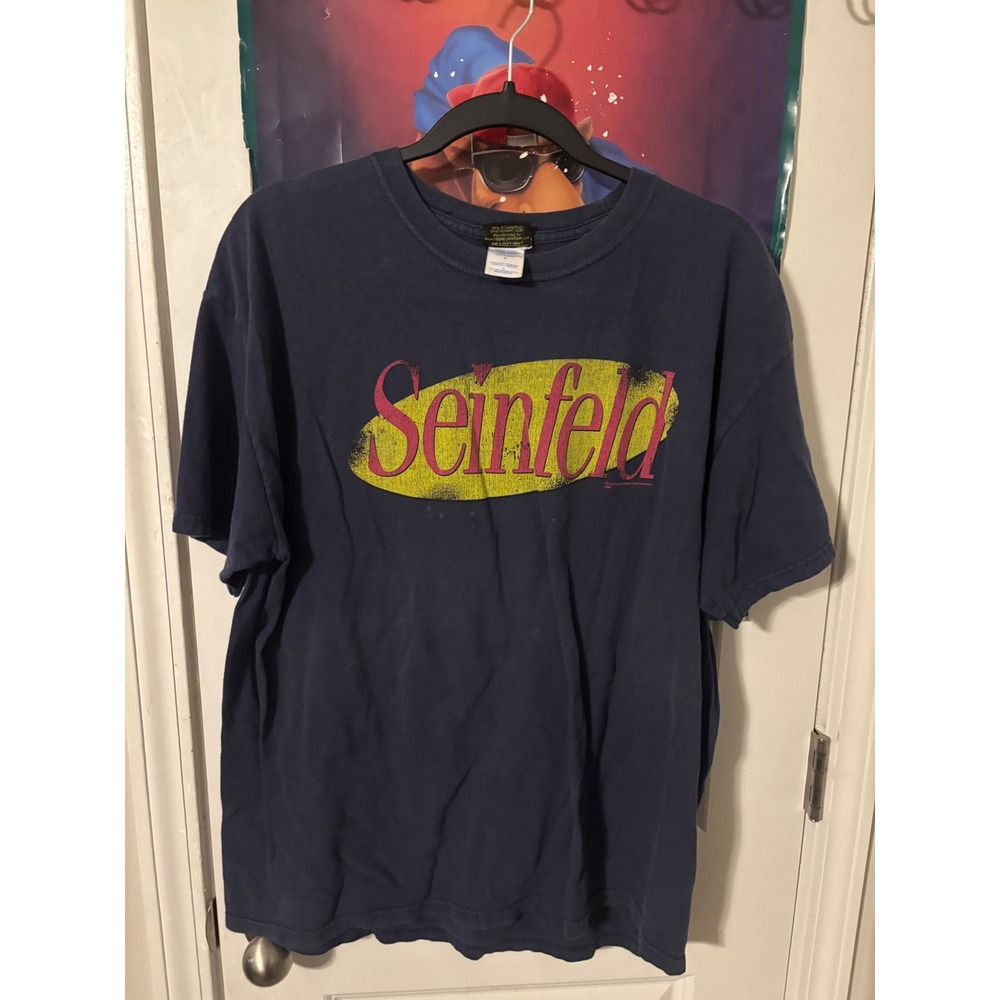Vintage Seinfeld Show Logo T-Shirt Mens Large Navy Blue Ripple Junction Graphic